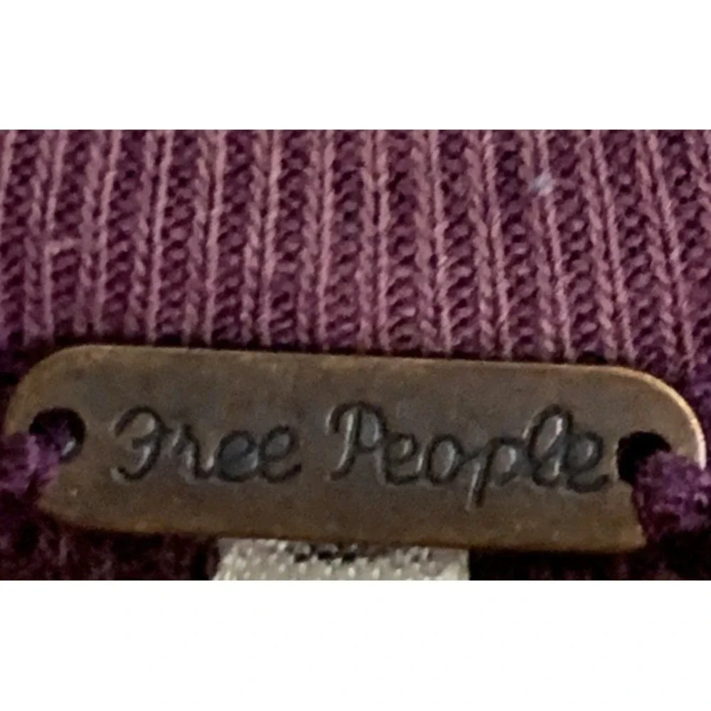 FREE PEOPLE Thermal Henley Womens Small Ski Knit Sweater Cuff Eggplant Purple
